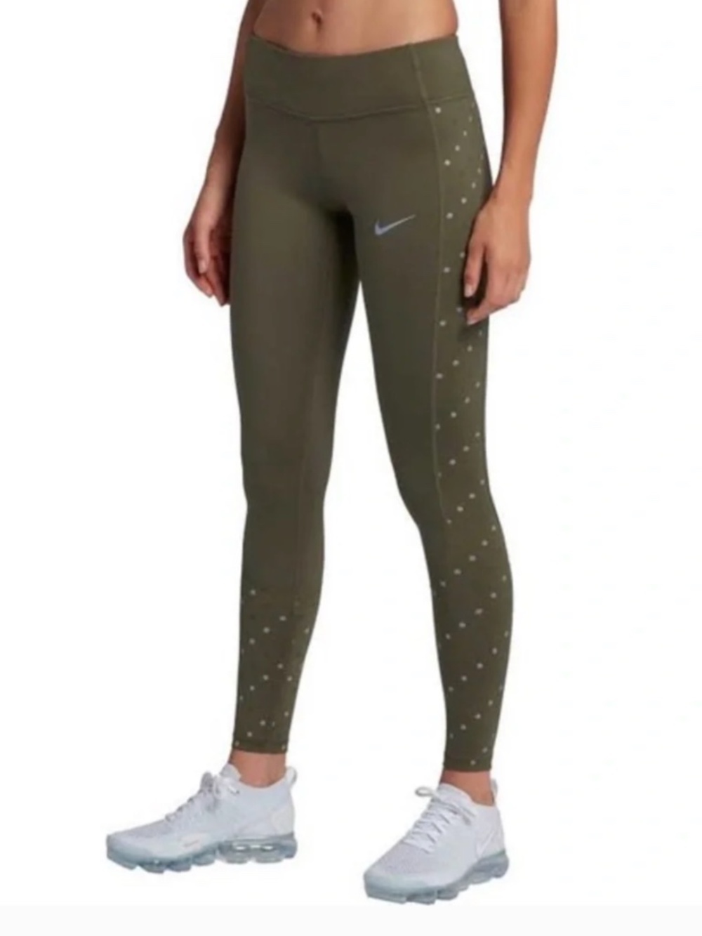 Women's Nike Olive Green High-Waisted Leggings with Drawstring Waist - Size M